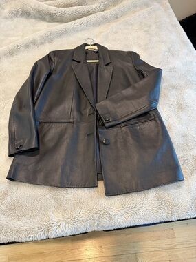 Reclaimed Vintage Black Leather Blazer Jacket